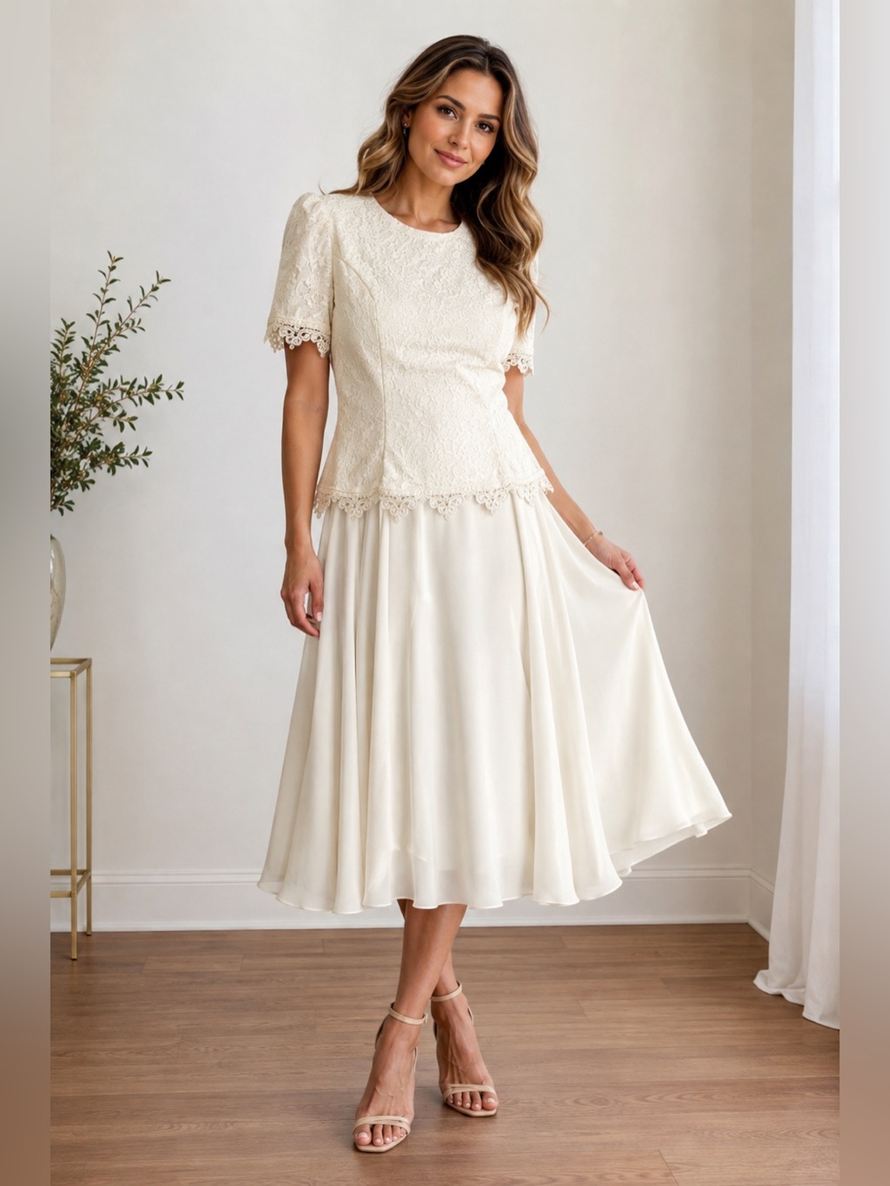 Vintage Scott McClintock 2 Piece Top & Maxi Skirt Cream Wedding Size 8 Bridal